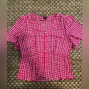 Ann Taylor Pink Gingham Peplum Blouse